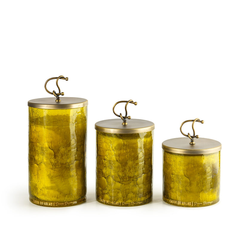 Uzun Yeşil Pirinç Kapaklı Çatlama Desenli Kokulu Mum