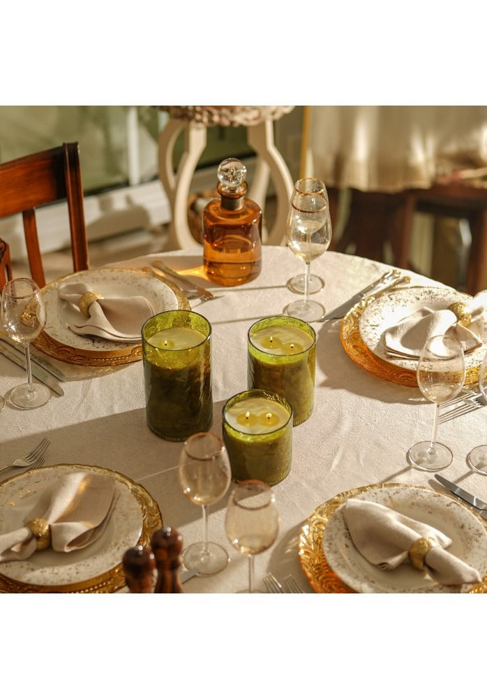 Uzun Yeşil Pirinç Kapaklı Çatlama Desenli Kokulu Mum